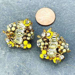 Vintage Original Robert Earrings Gold Gilt Swarovski Crystals Clip On Earrings